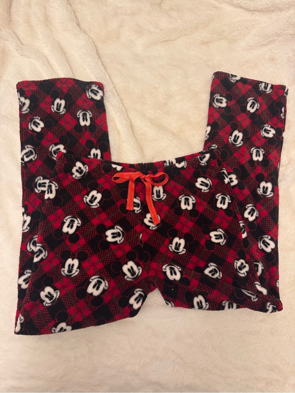 Red Plaid Mickey Mouse Fleece Pajama Pants